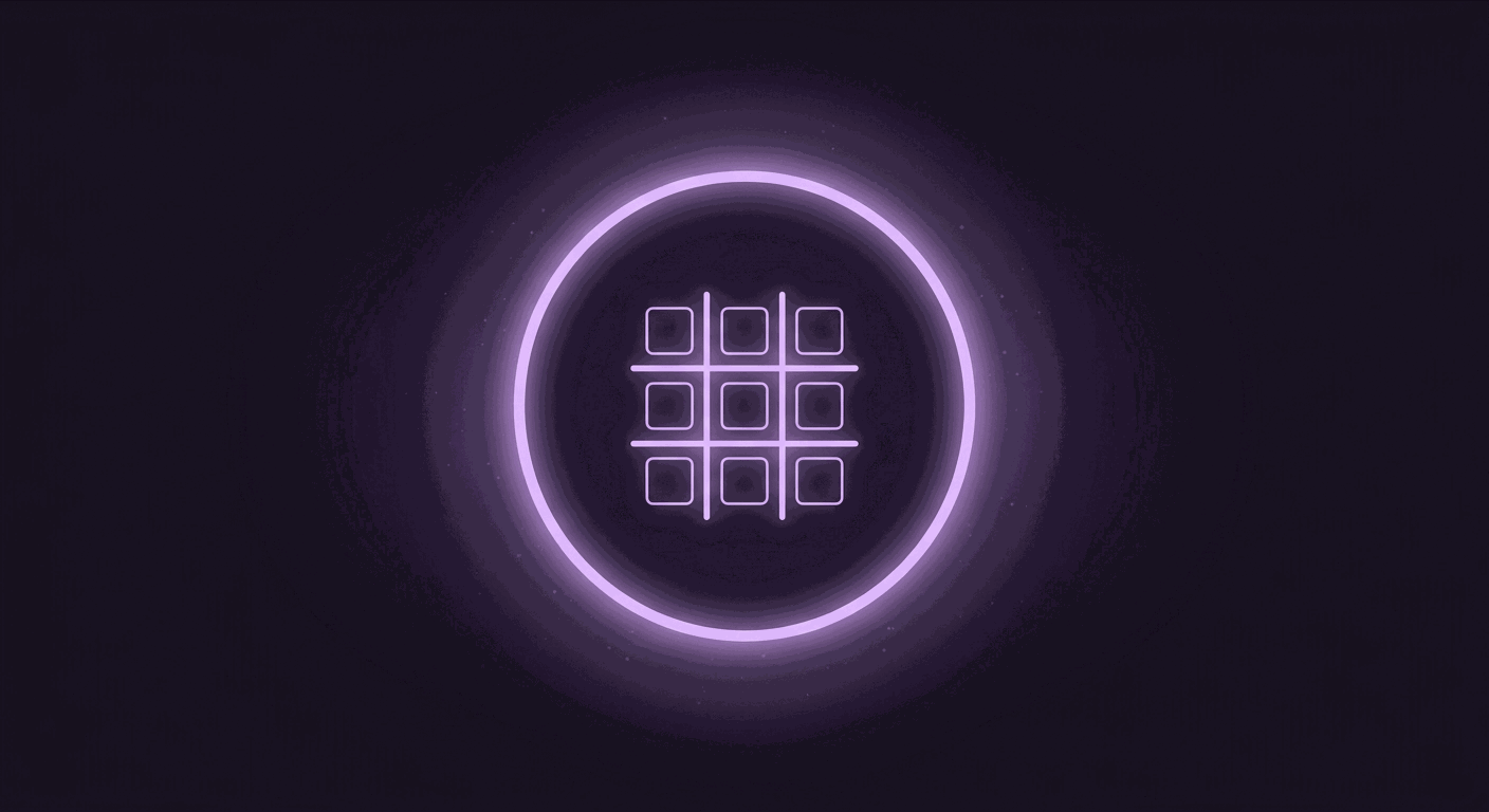 Papan tic-tac-toe kecil berbingkai lingkaran cahaya sebagai lambang identitas portal